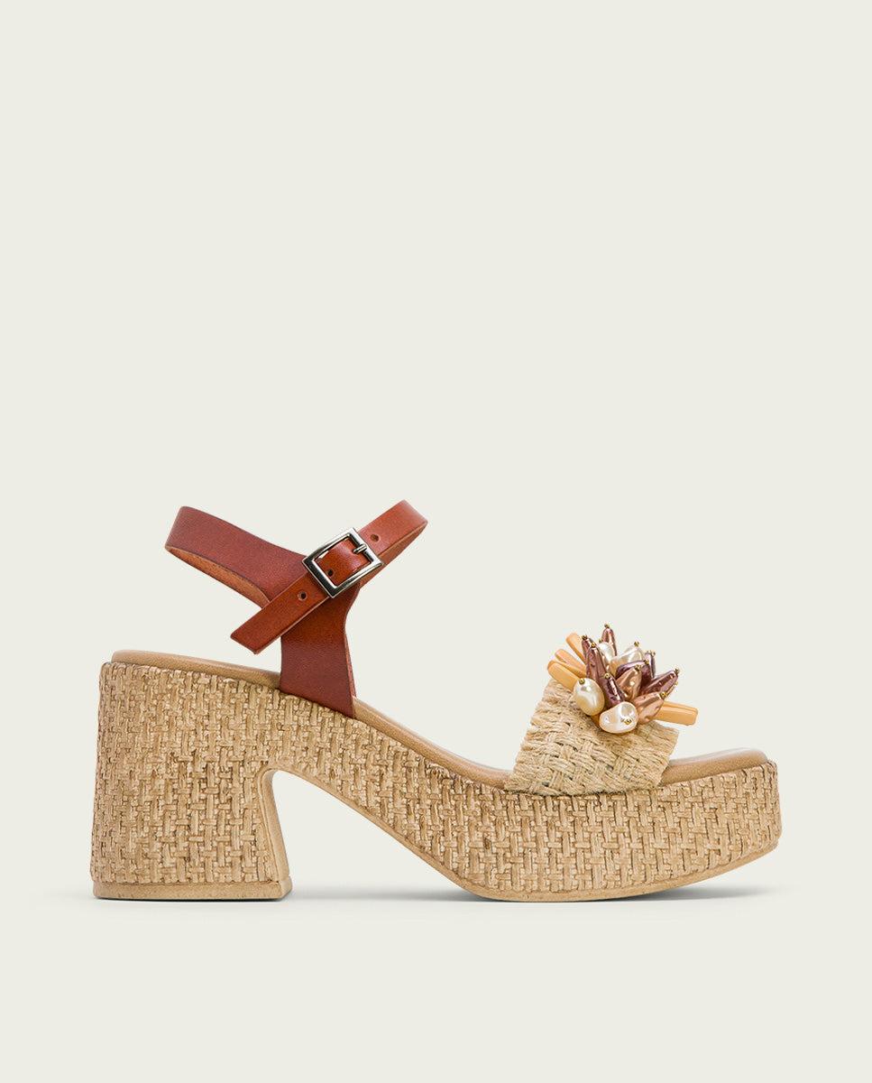 Porronet SANDALIA TACON PIEL Y TEXTIL CUERO JILLIAN