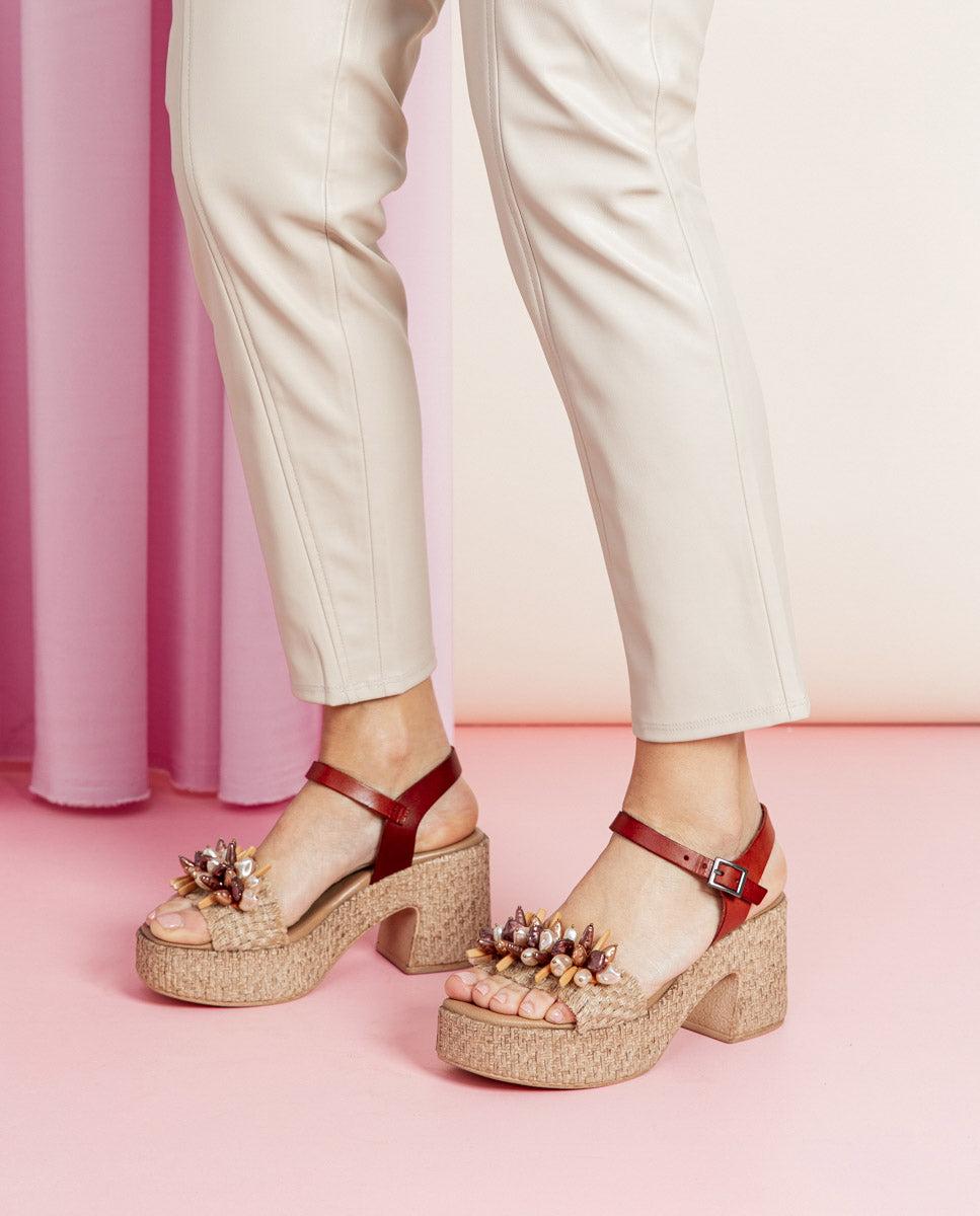 porronet SANDALIA TACON PIEL Y TEXTIL CUERO JILLIAN