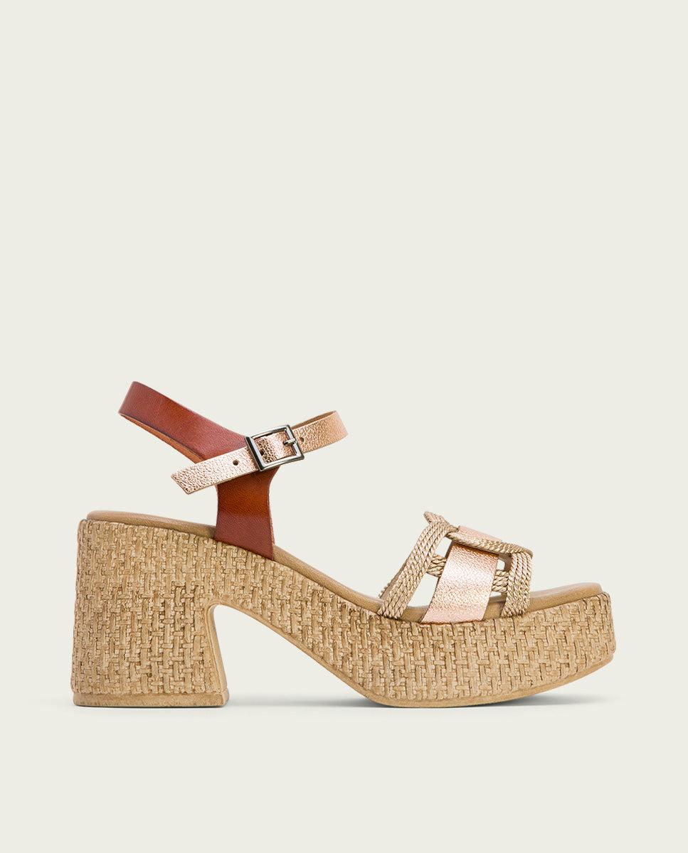 Porronet SANDALIA TACON PIEL Y TEXTIL CUERO ROSE JANA