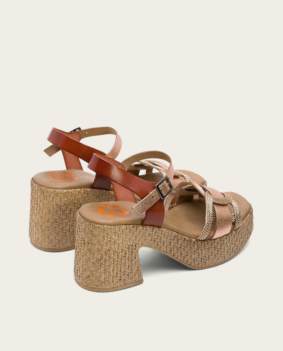 Porronet SANDALIA TACON PIEL Y TEXTIL CUERO ROSE JANA