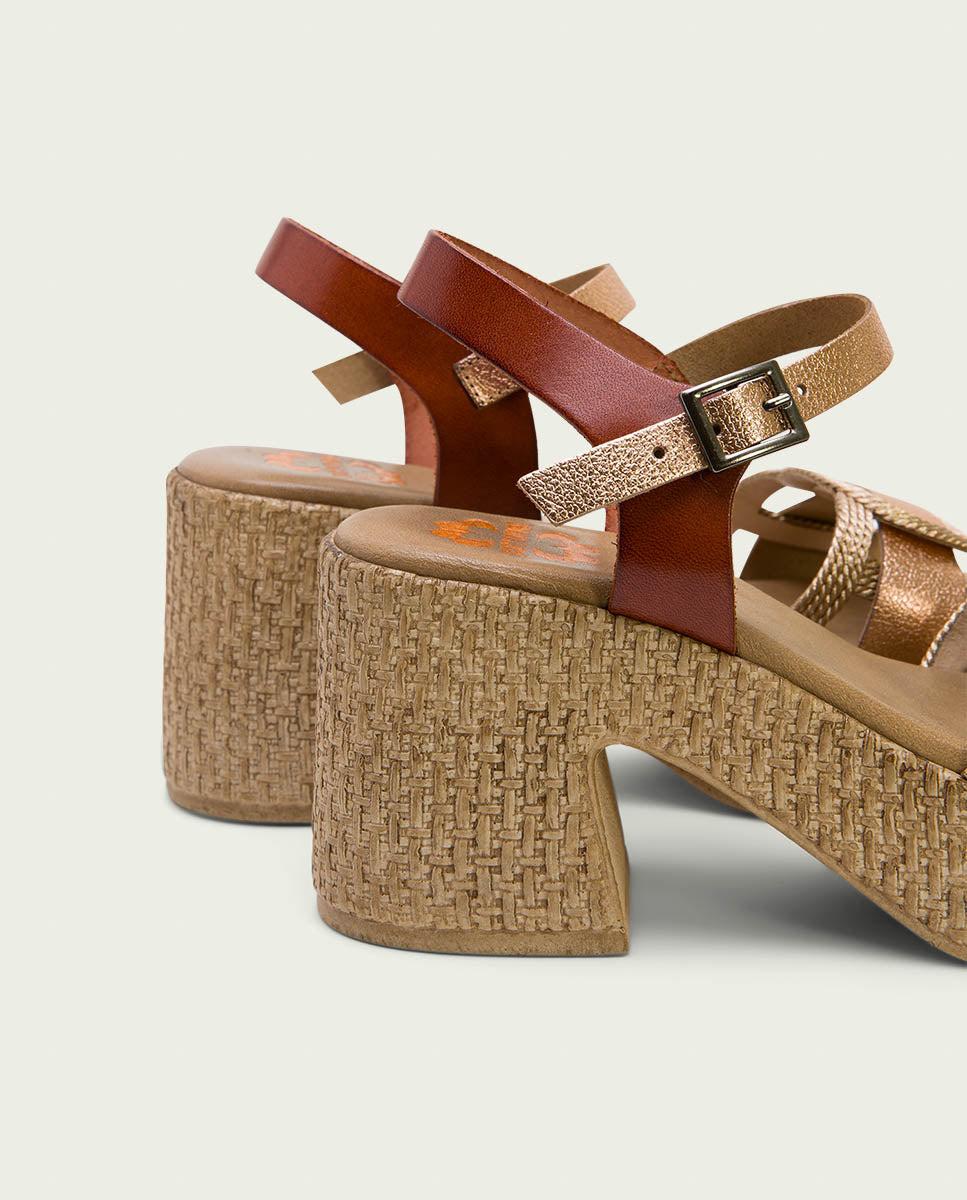 Porronet SANDALIA TACON PIEL Y TEXTIL CUERO ROSE JANA