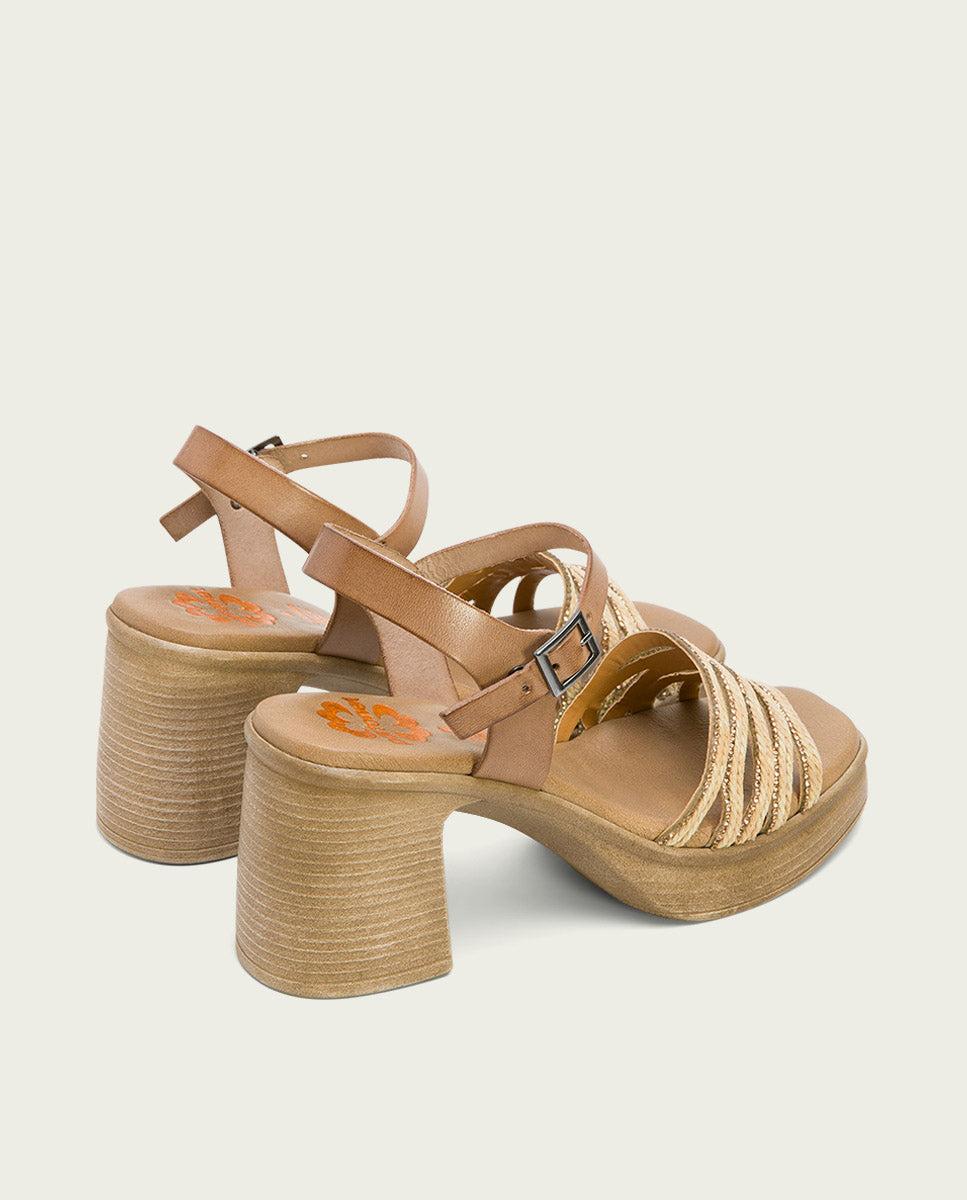 Porronet SANDALIA TACON PIEL Y TEXTIL TAUPE NATURAL ILKA