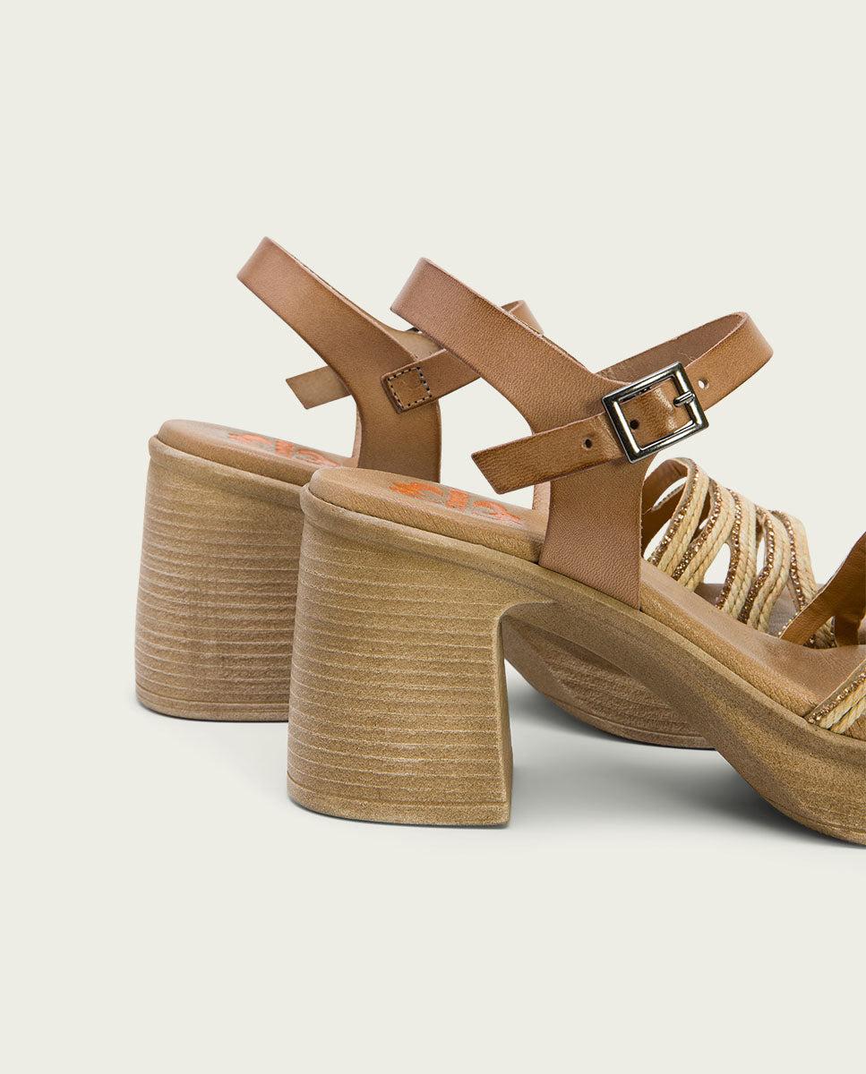 Porronet SANDALIA TACON PIEL Y TEXTIL TAUPE NATURAL ILKA