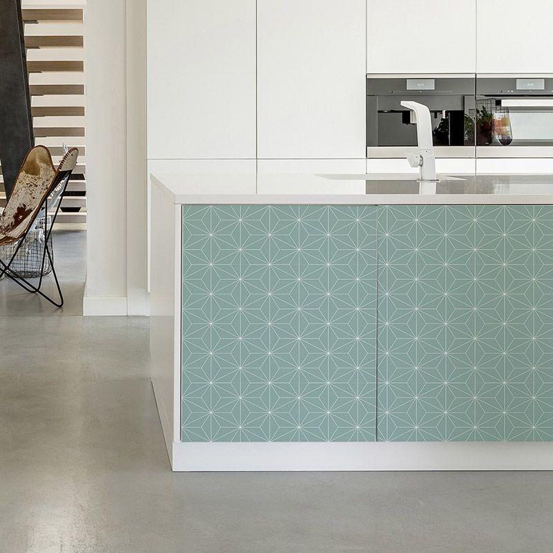 printodecor Azulejos vinílicos en rollo Turquesa Geométrico