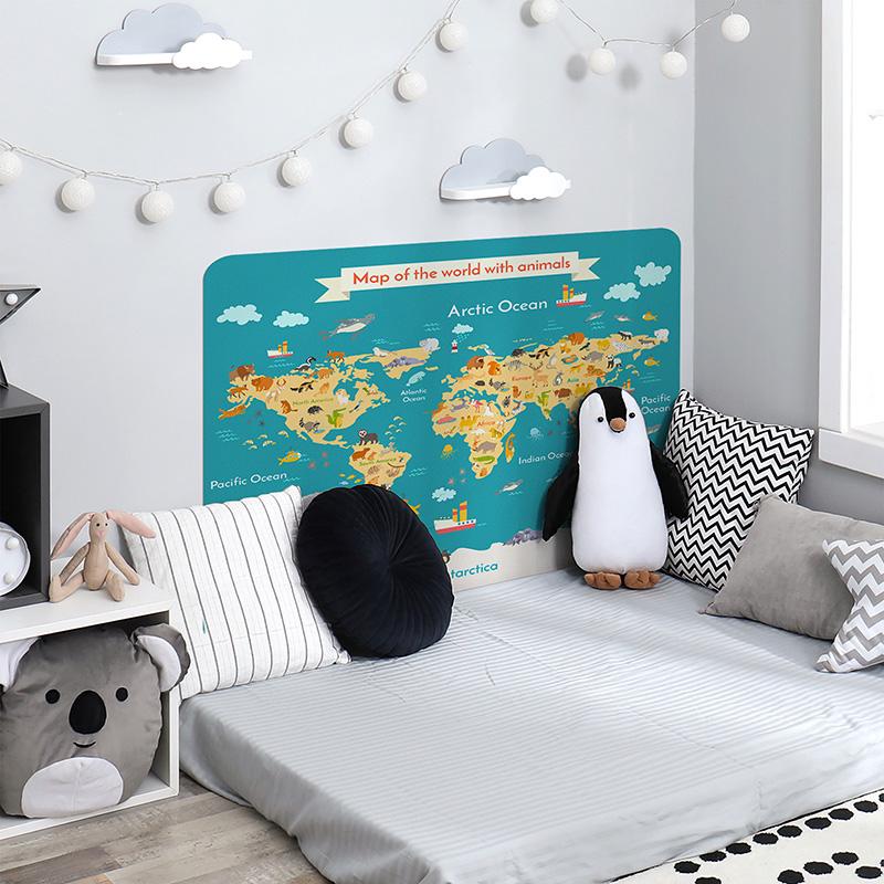 printodecor Cabecero de cama de vinilo Infantil Mapa del mundi animals