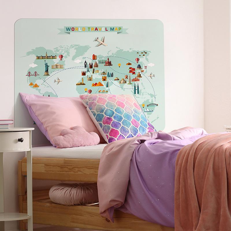 printodecor Cabecero de cama de vinilo Infantil Mapa del mundo