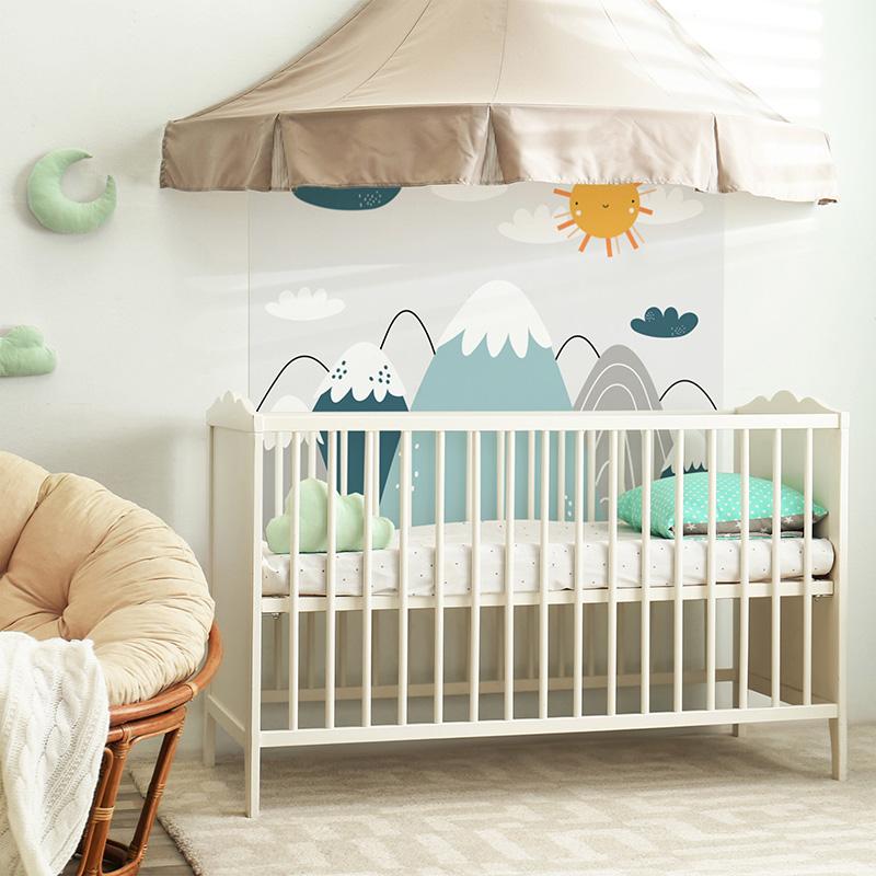 printodecor Cabecero de cama de vinilo Infantil Montañas azules
