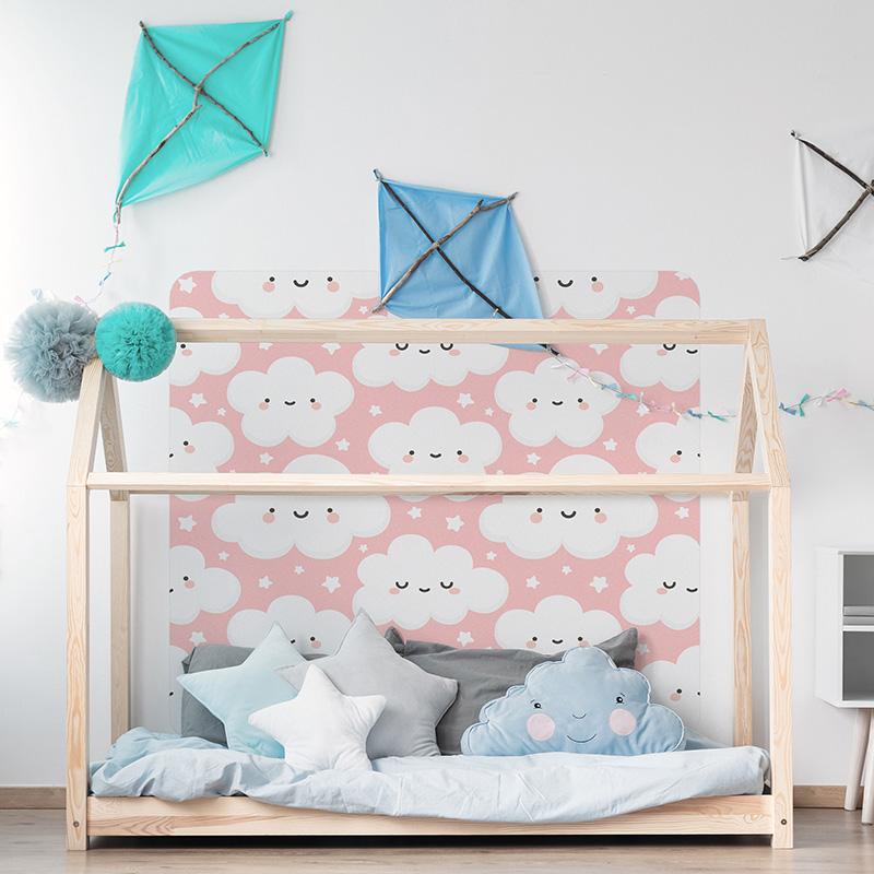 printodecor Cabecero de cama de vinilo Infantil nubelandia rosa