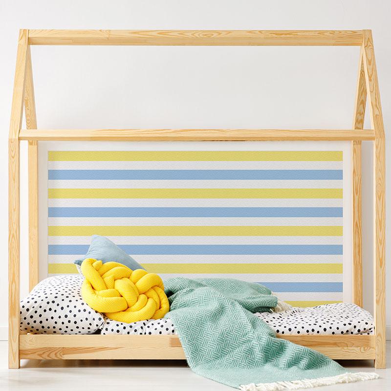 printodecor Cabecero de cama de vinilo Infantil Rayado azul y amarillo