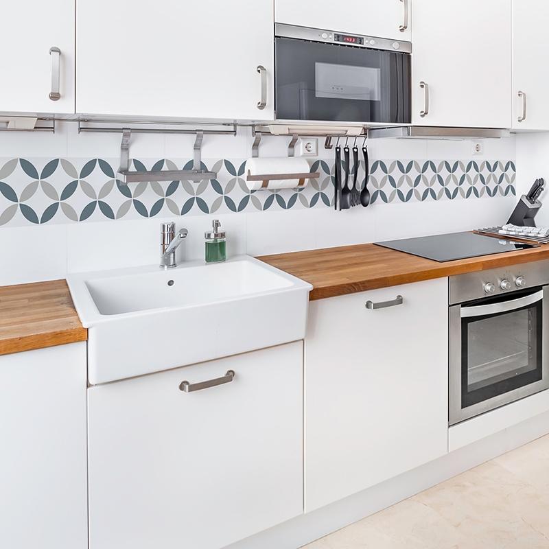 printodecor Cenefa autoadhesiva Gracia Blanco y Gris azul