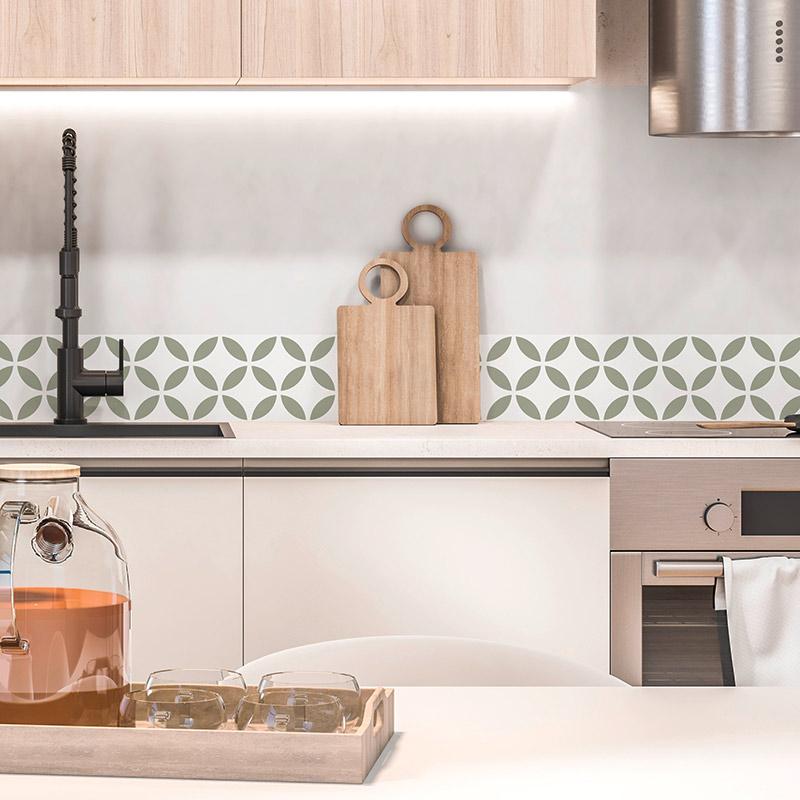 printodecor Cenefa autoadhesiva Gracia Blanco y Verde Oliva