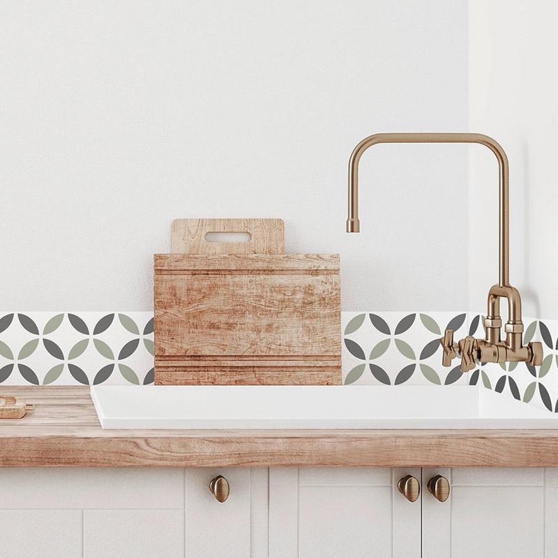 printodecor Cenefa autoadhesiva Gracia Gris y verde oliva