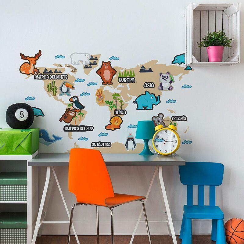 printodecor Vinilo infantil mapa mundo animales