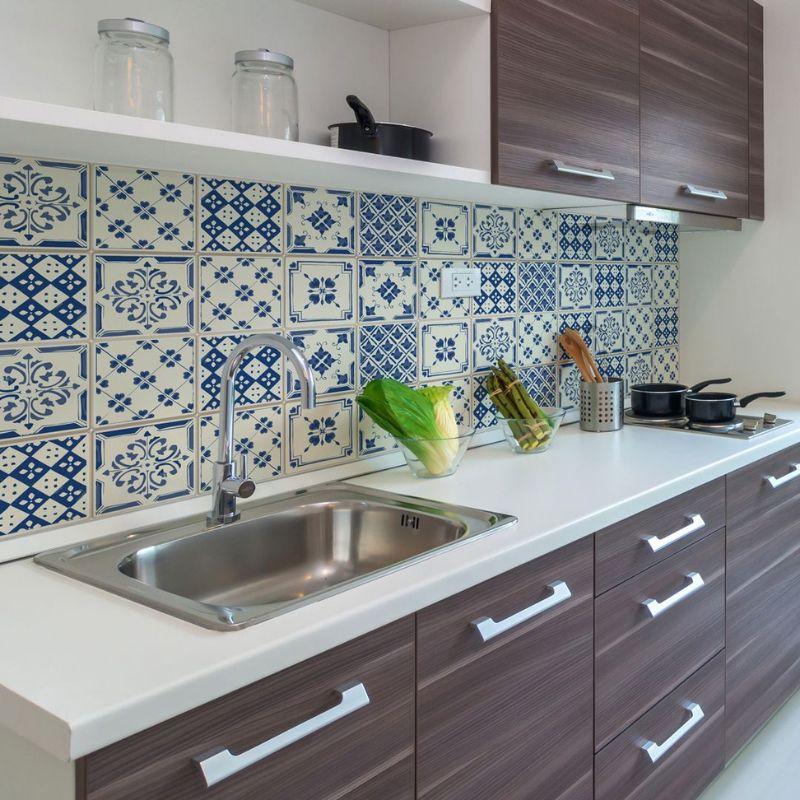 printodecor Set de 24 Azulejos Adhesivos Azul Sevilla