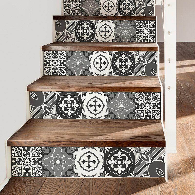 printodecor Set de 24 Azulejos Adhesivos Blanco y Negro