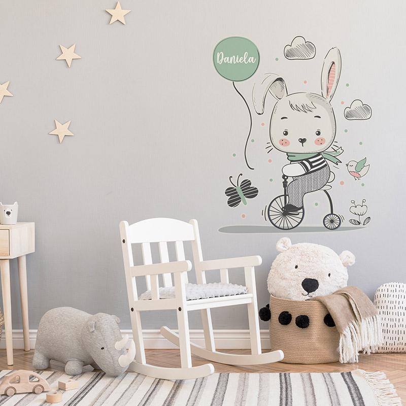 printodecor Vinilo infantil conejo bicycle personalizado