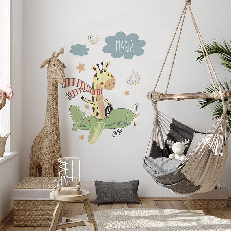 printodecor Vinilo infantil Jirafa aviadora personalizado