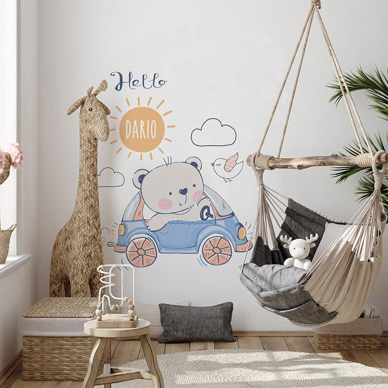 printodecor Vinilo infantil oso conductor personalizado