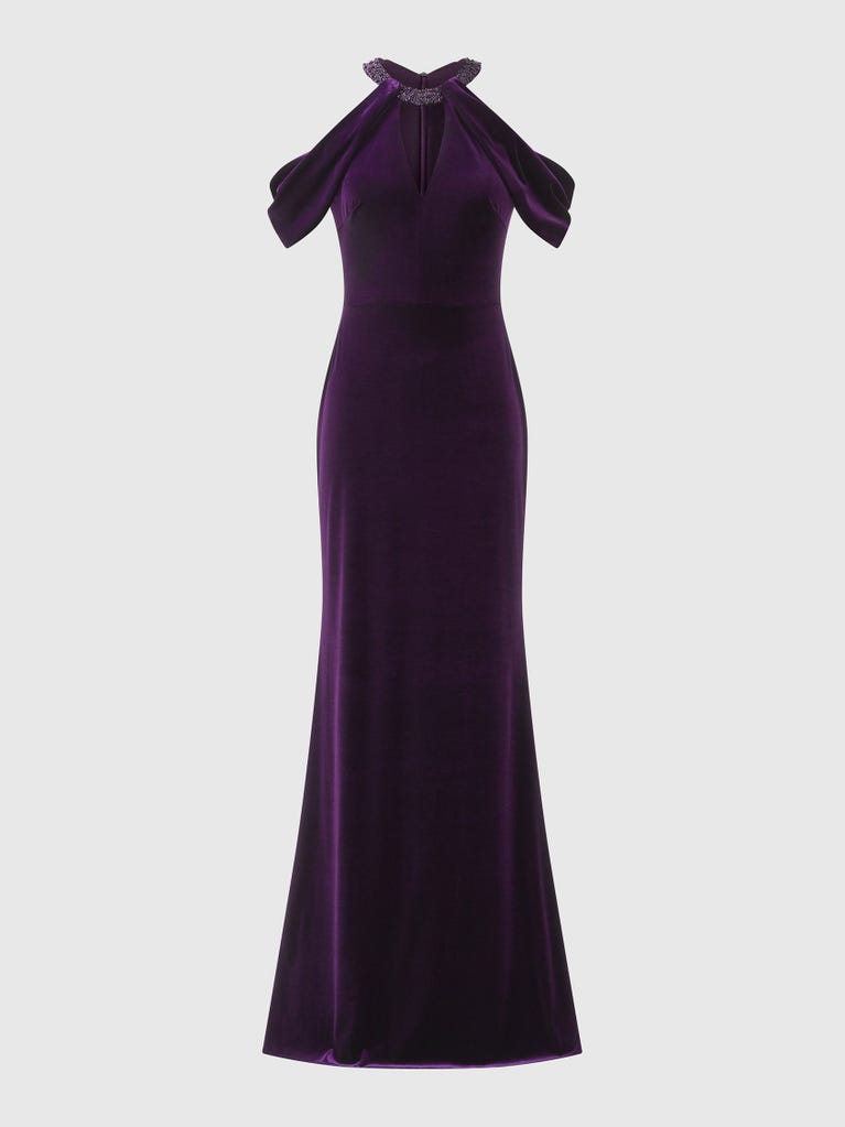 pronovias ALFABIA | Vestido de fiesta sirena con escote halter y keyhole | Marchesa Notte x Pronovias