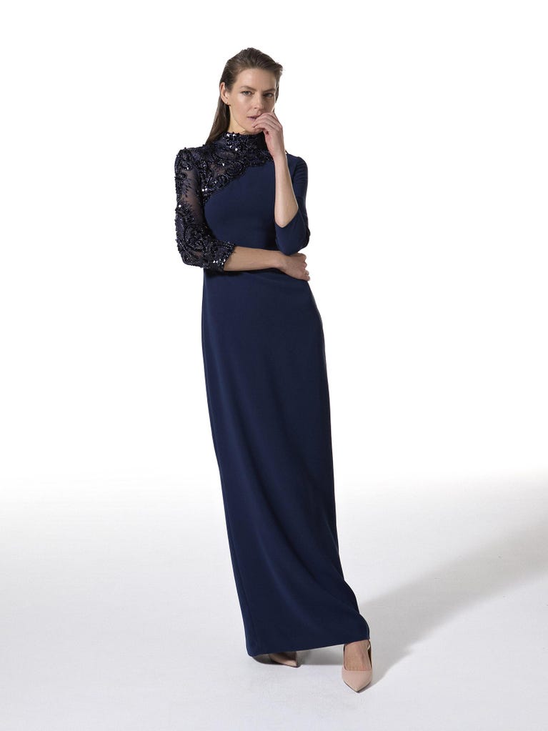 pronovias Sparkle 2441 | Vestido de fiesta recto con escote cisne | Pronovias