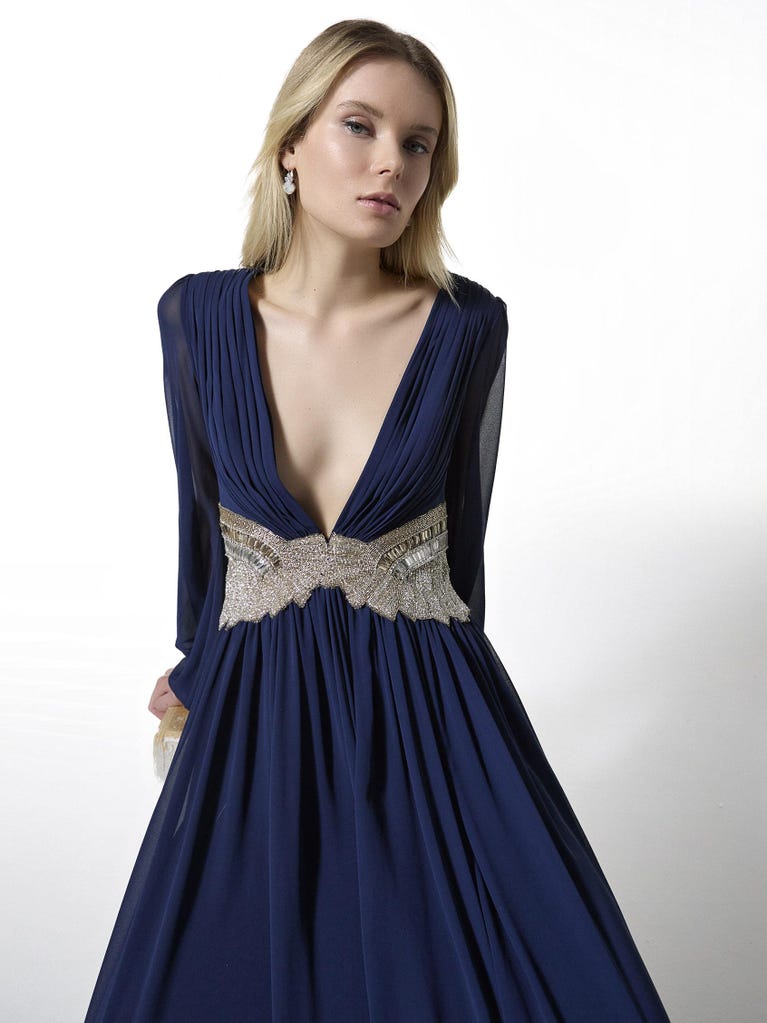 pronovias Sparkle 2444 | Vestido de fiesta corte en a con escote de pico | Pronovias