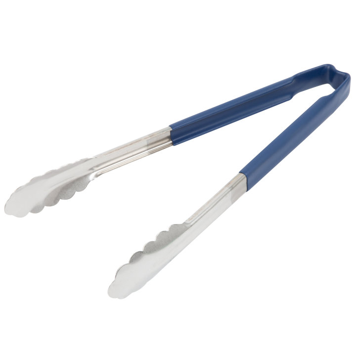 pujadas 12-inch stainless steel one-piece scalloped tongs with blue Kool-Touch® handle