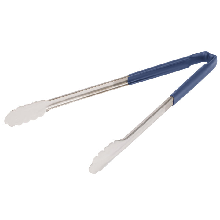 pujadas 16-inch stainless steel one-piece scalloped tongs with blue Kool-Touch® handle
