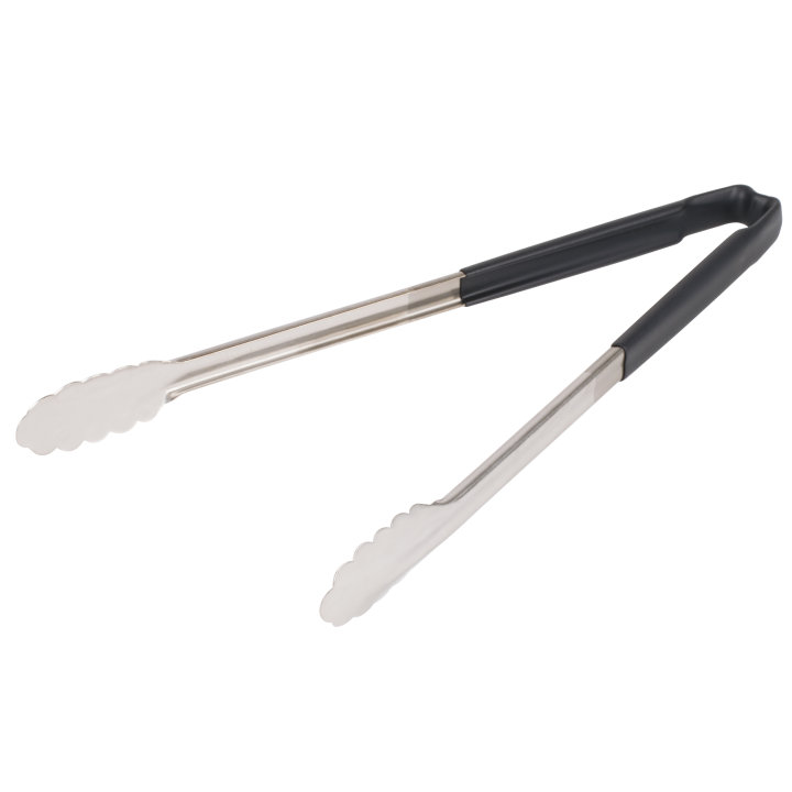 pujadas 16-inch stainless steel one-piece scalloped tongs with black Kool-Touch® handle