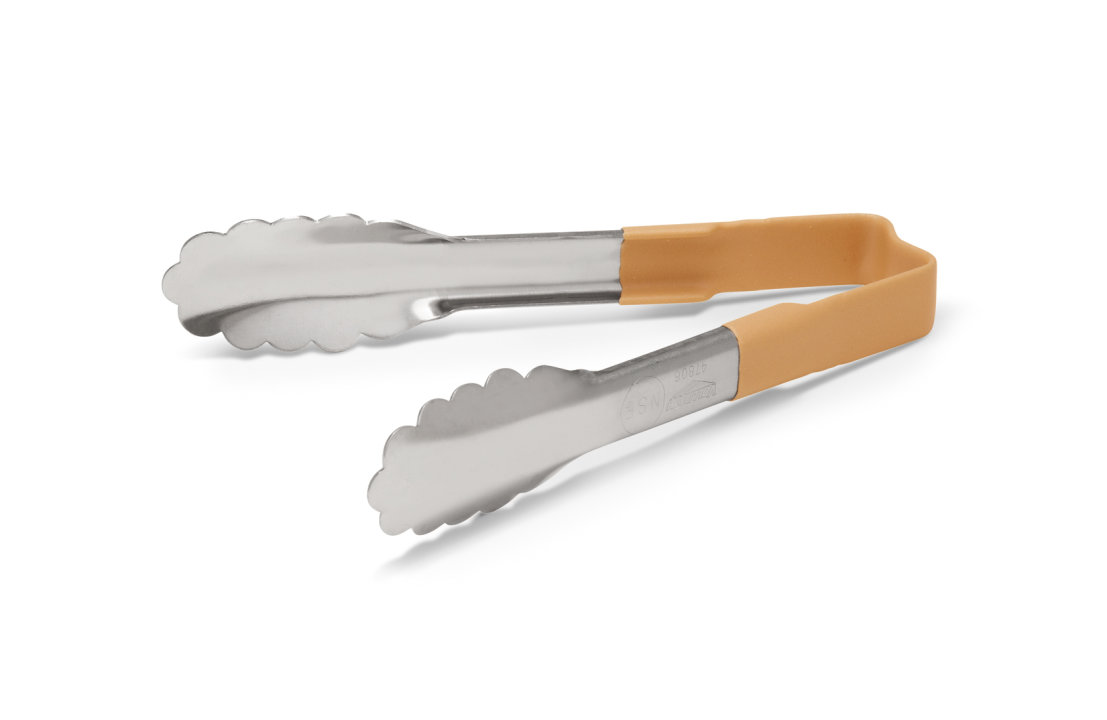pujadas 6-inch stainless steel one-piece scalloped tongs with ivory Kool-Touch® handle
