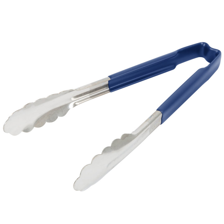 pujadas 9 ½-inch stainless steel one-piece scalloped tongs with blue Kool-Touch® handle