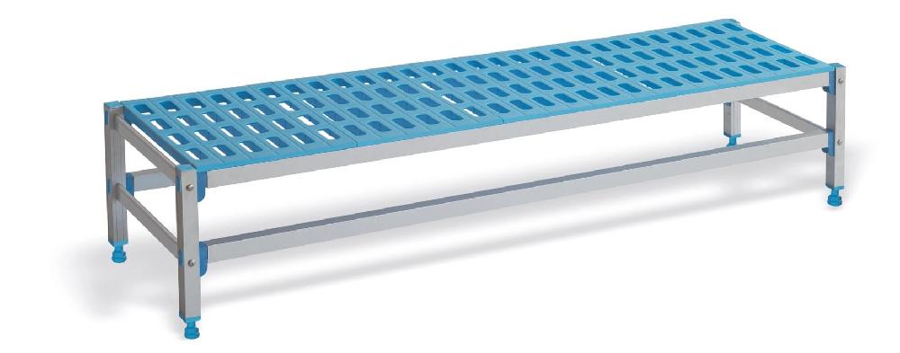 pujadas Storage bench anodized aluminum frame with polypropylene shelf 1155x 555 mm