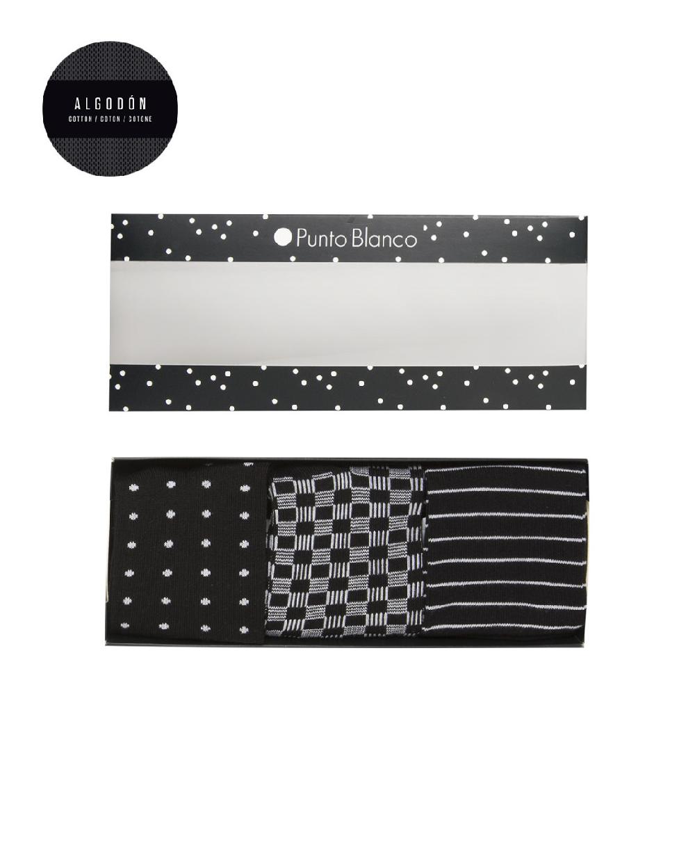 Punto Blanco Caja De 3 Calcetines De Algodón Fantasía - Puño Roulé