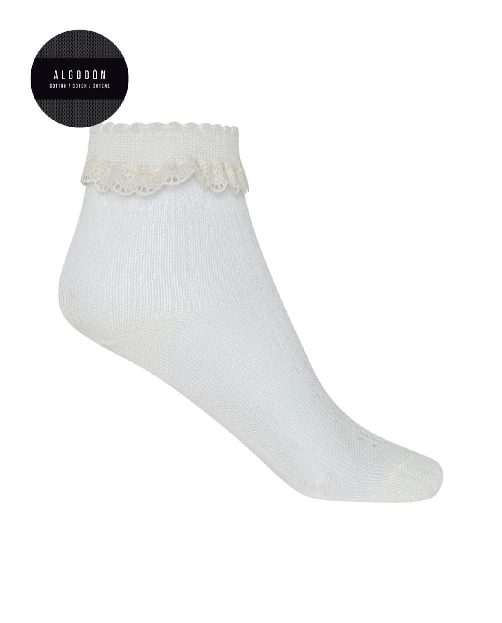 punto blanco Calcetines de algodón mercerizado de ceremonia con blonda