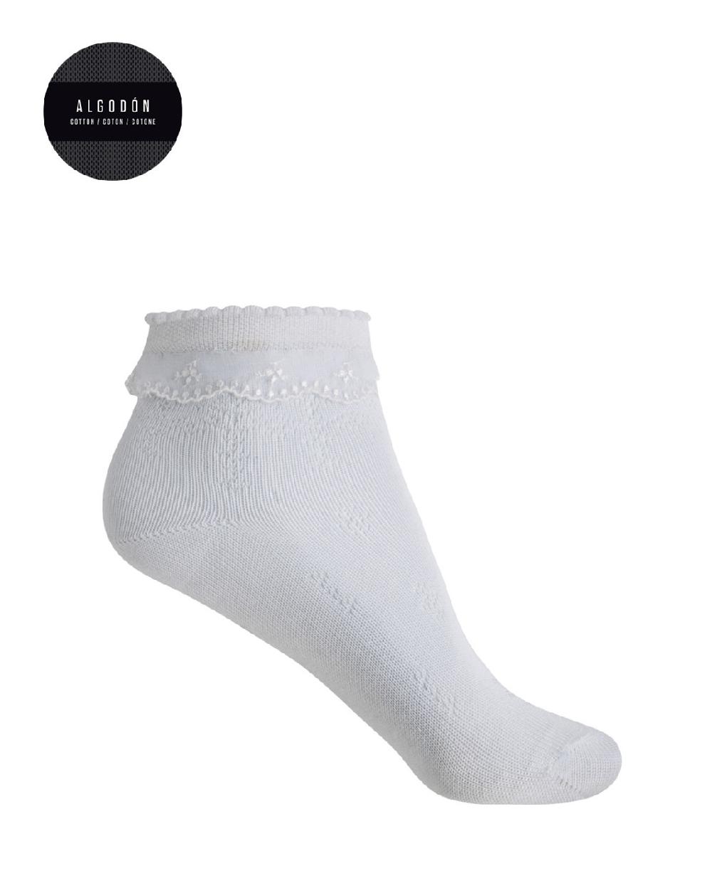 punto blanco Calcetines de algodón mercerizado de ceremonia con blonda