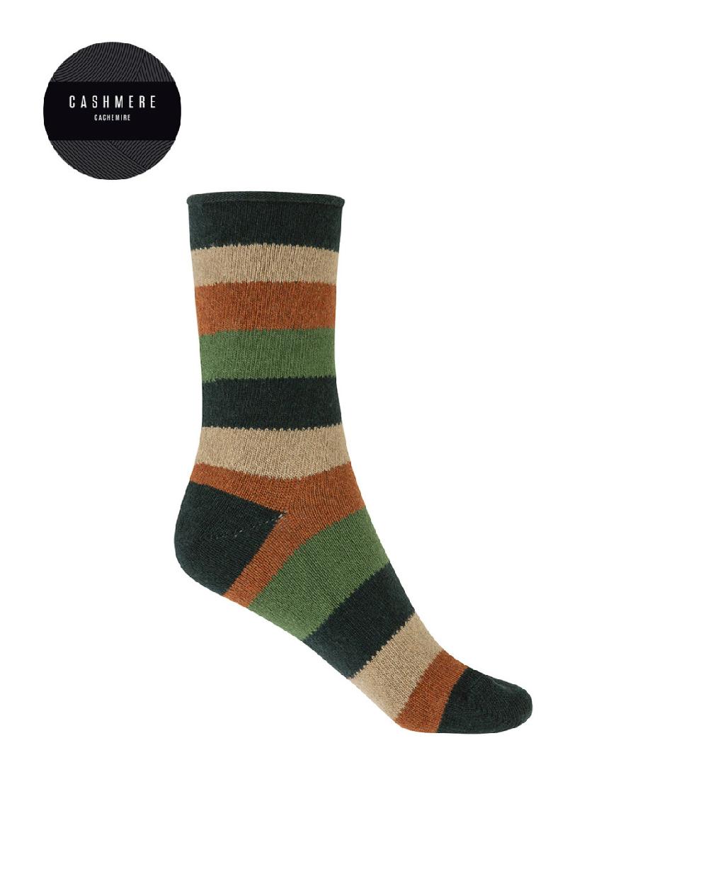 punto blanco Calcetines de cashmere/lana - rayas - puño roulé