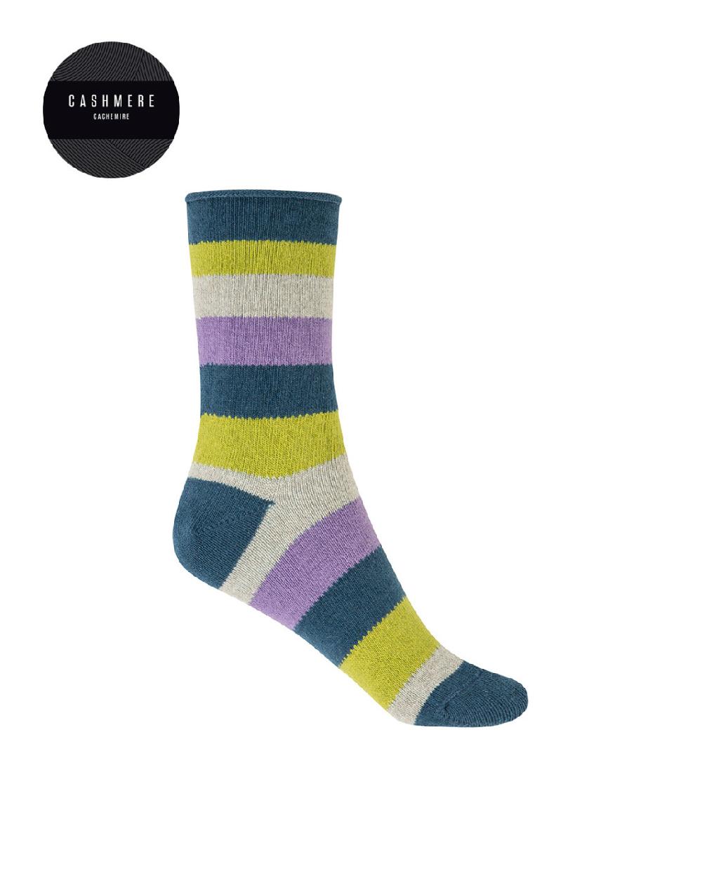 punto blanco Calcetines de cashmere/lana - rayas - puño roulé