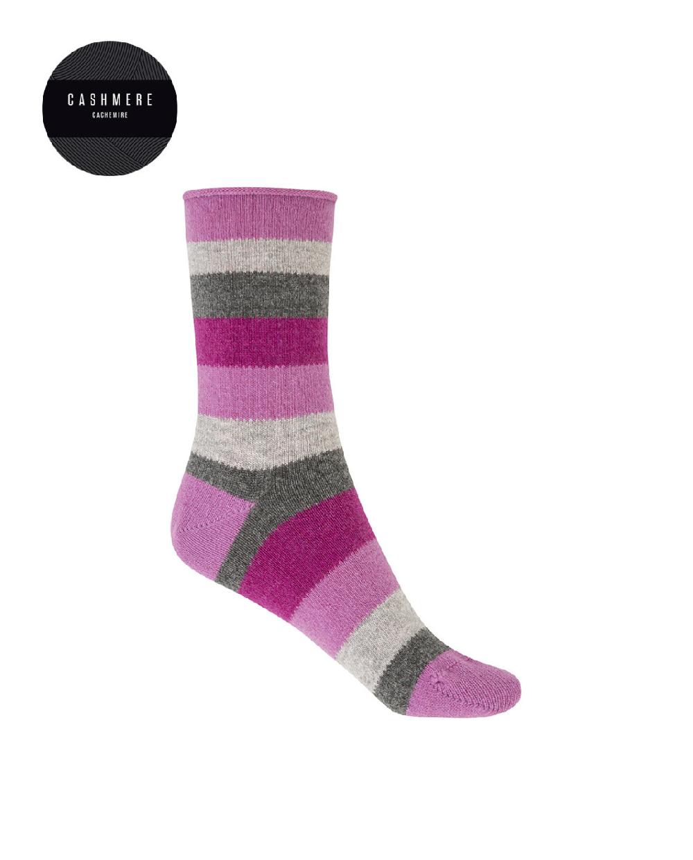 punto blanco Calcetines de cashmere/lana - rayas - puño roulé