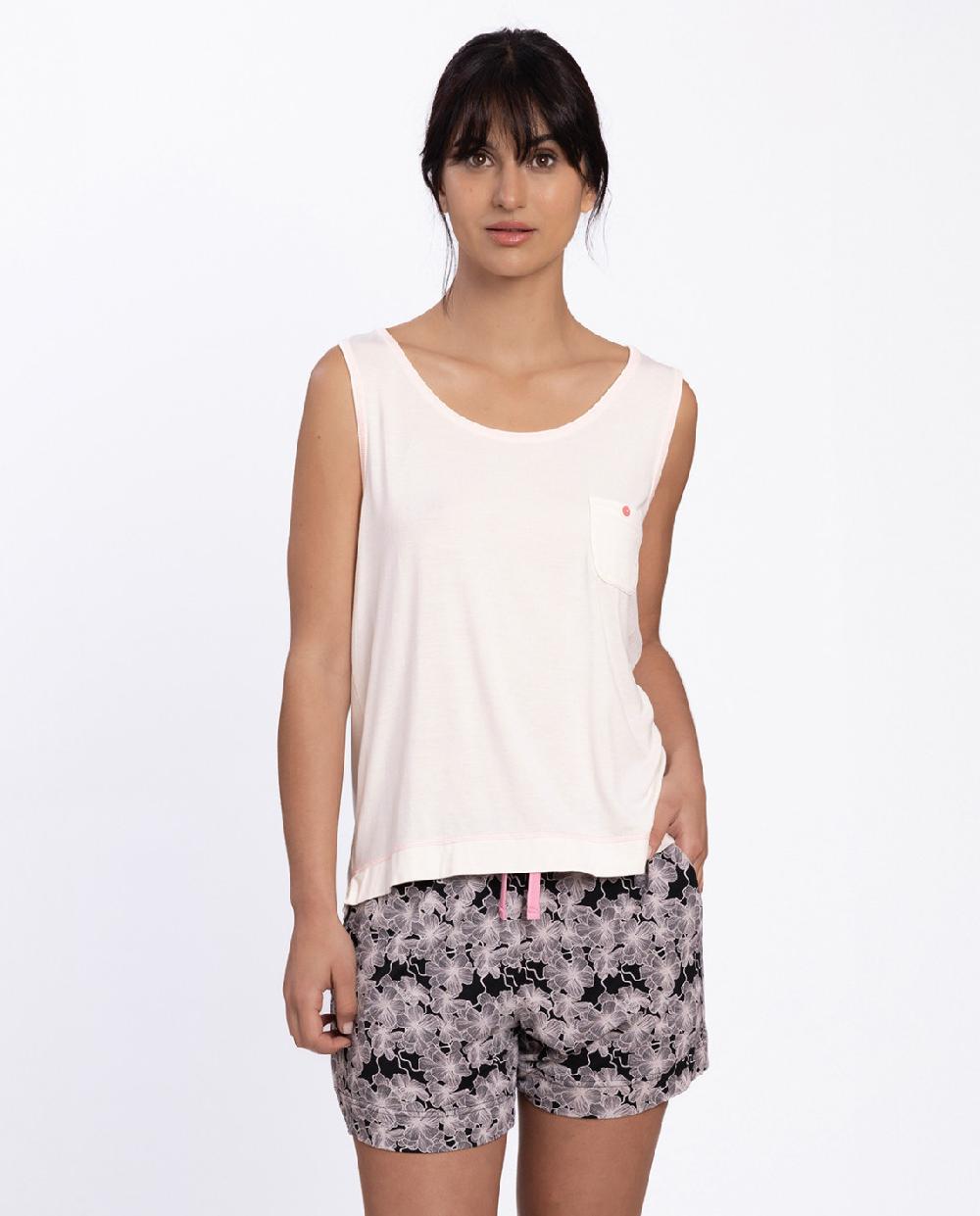 punto blanco Conjunto corto de viscosa con flores Pin-Up