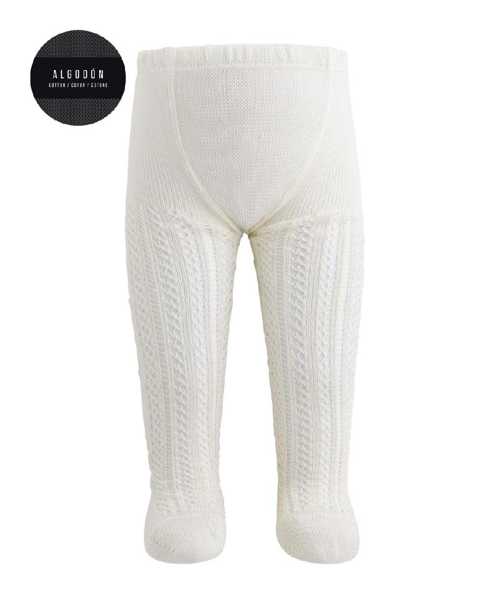 punto blanco Leotardos de algodón mercerizado calados