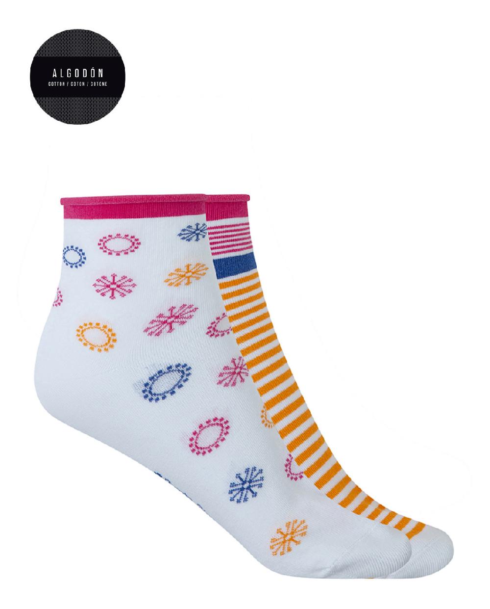punto blanco Pack 2 pares de calcetines de algodón - fantasía-puño roulé