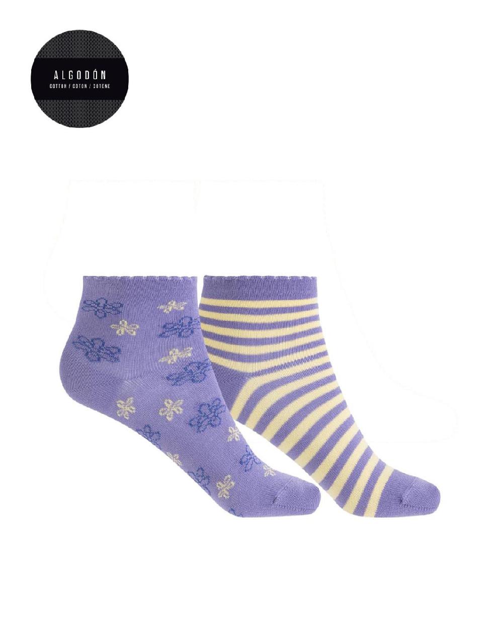 punto blanco Pack de 2 calcetines de algodón - flores y rayas