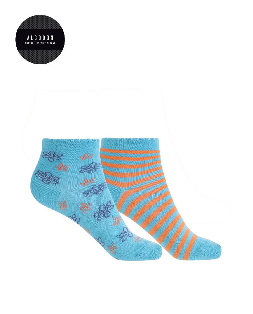punto blanco Pack de 2 calcetines de algodón - flores y rayas