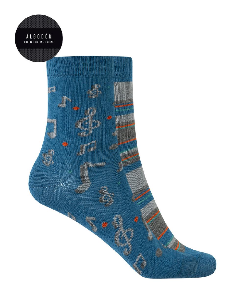 punto blanco Pack de 2 calcetines de algodón - notas musicales y rayas