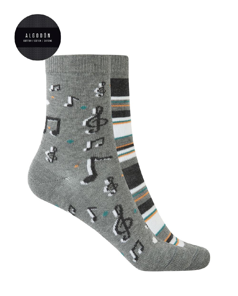 punto blanco Pack de 2 calcetines de algodón - notas musicales y rayas