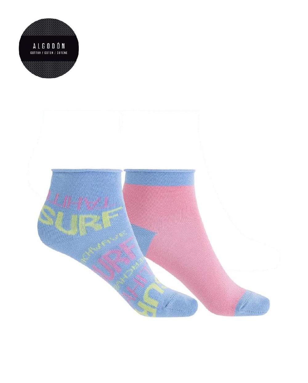 punto blanco Pack de 2 calcetines de algodón puño roulé - letras y liso