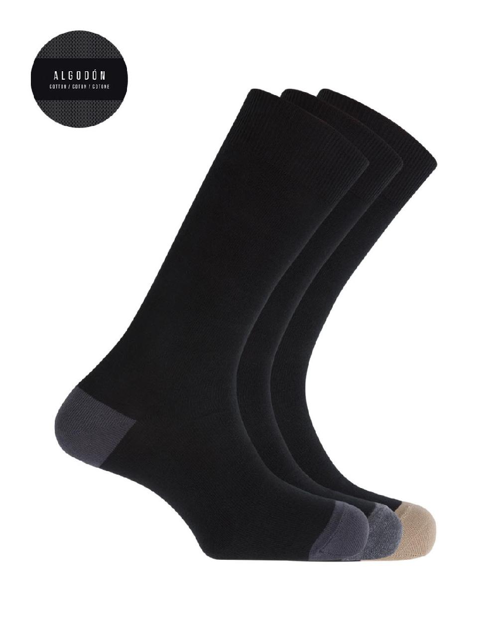 punto blanco Pack de 3 calcetines con talón/puntera a contraste - Basix