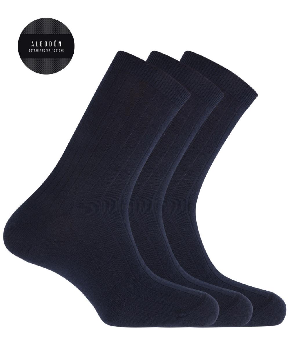 punto blanco Pack de 3 calcetines de algodón de canalé - Basix