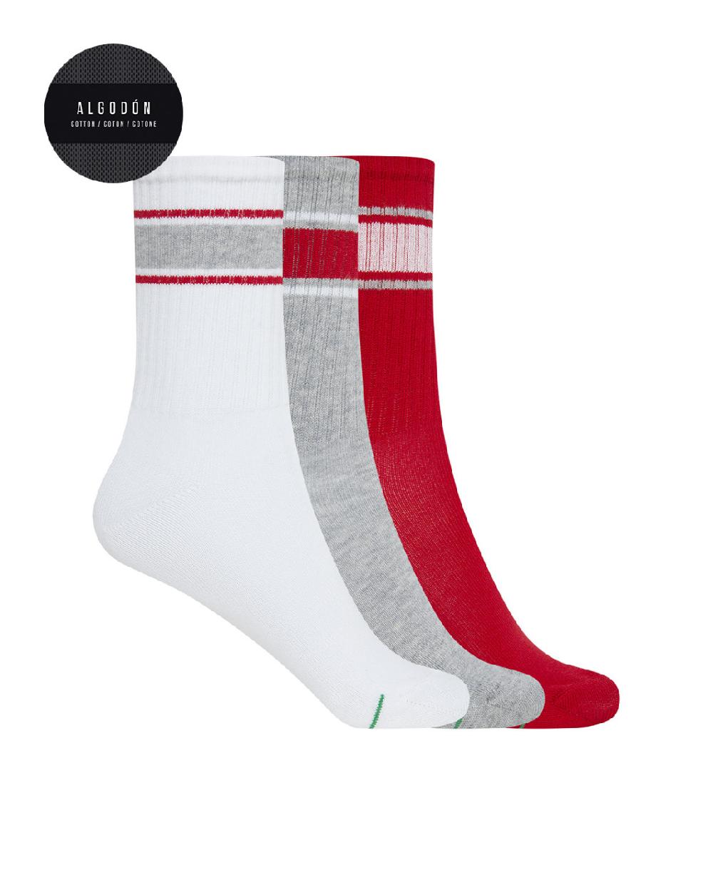punto blanco Pack de 3 calcetines de algodón dep. rayas - puño americano