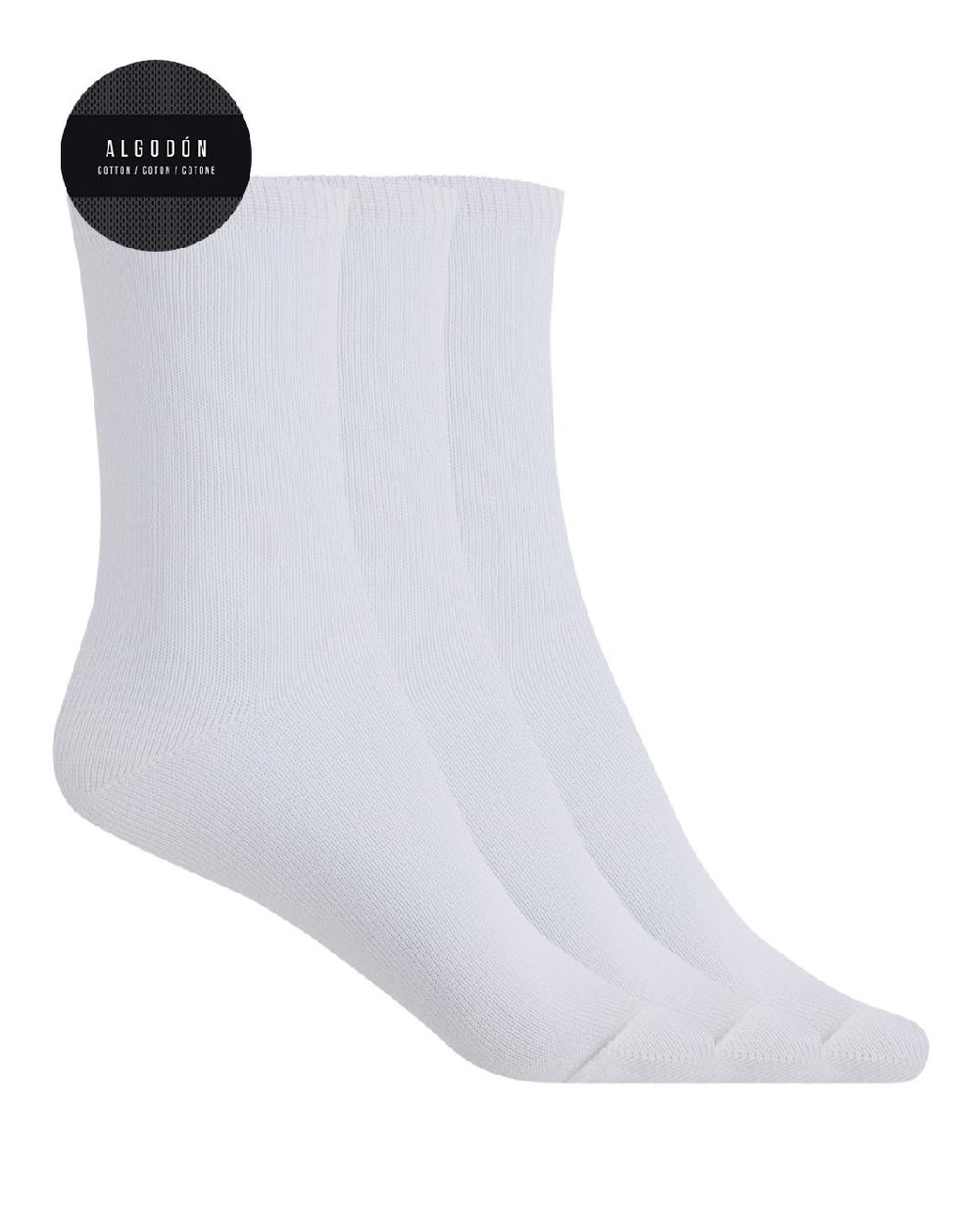 punto blanco Pack de 3 calcetines de algodón mercerizado lisos - Basix