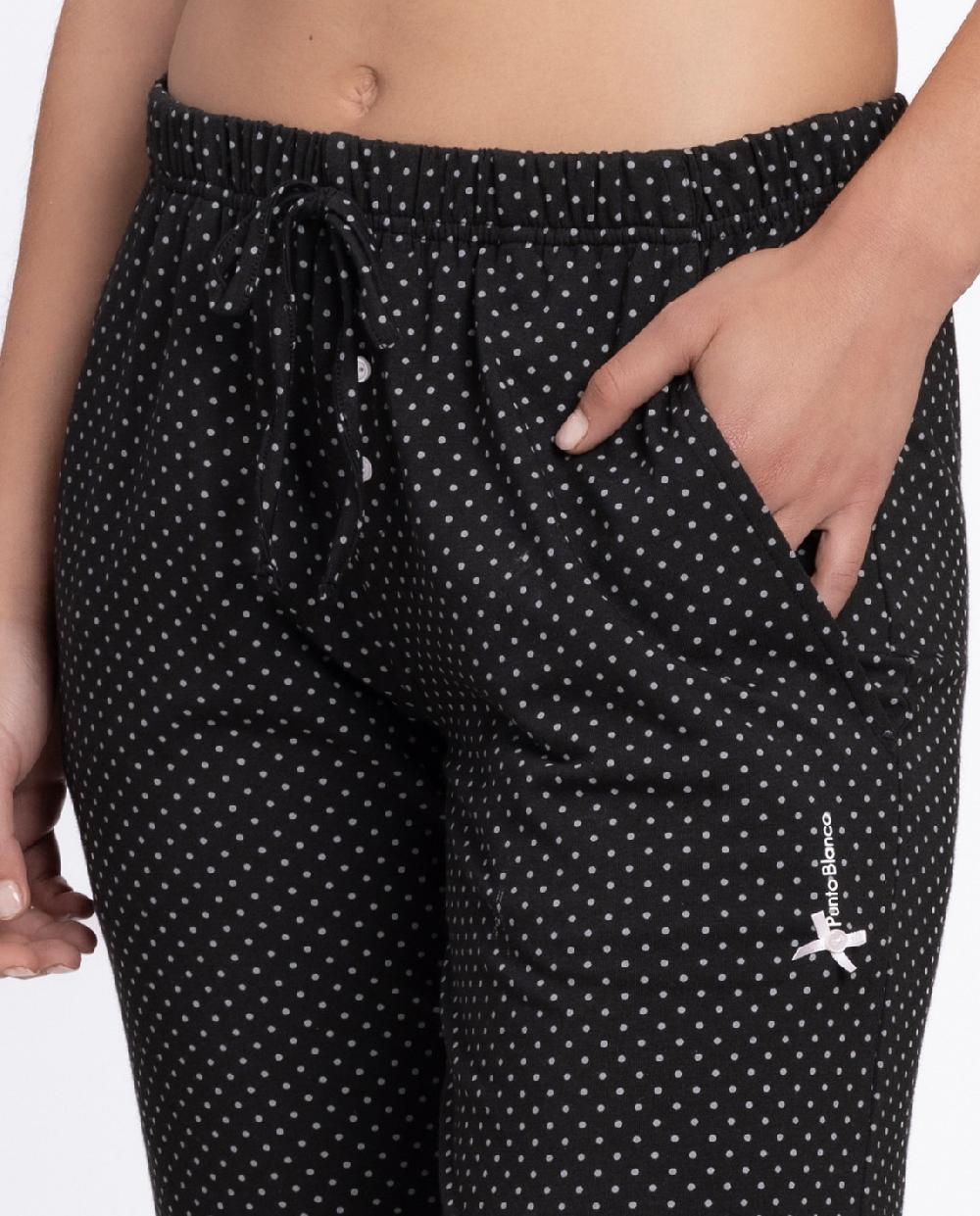 Punto Blanco Pantalón Largo De Lunares De Algodón Basix